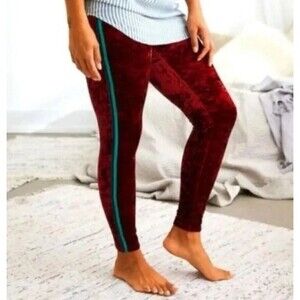 Aerie Chill Play Move Leggings XL Burgundy Red Velour Crushed Velvet